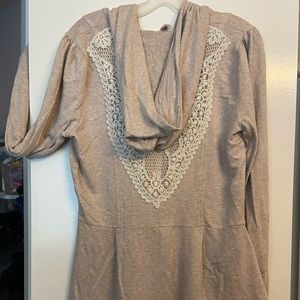 3/$25 Zip up hoodie with crochet appliqué L